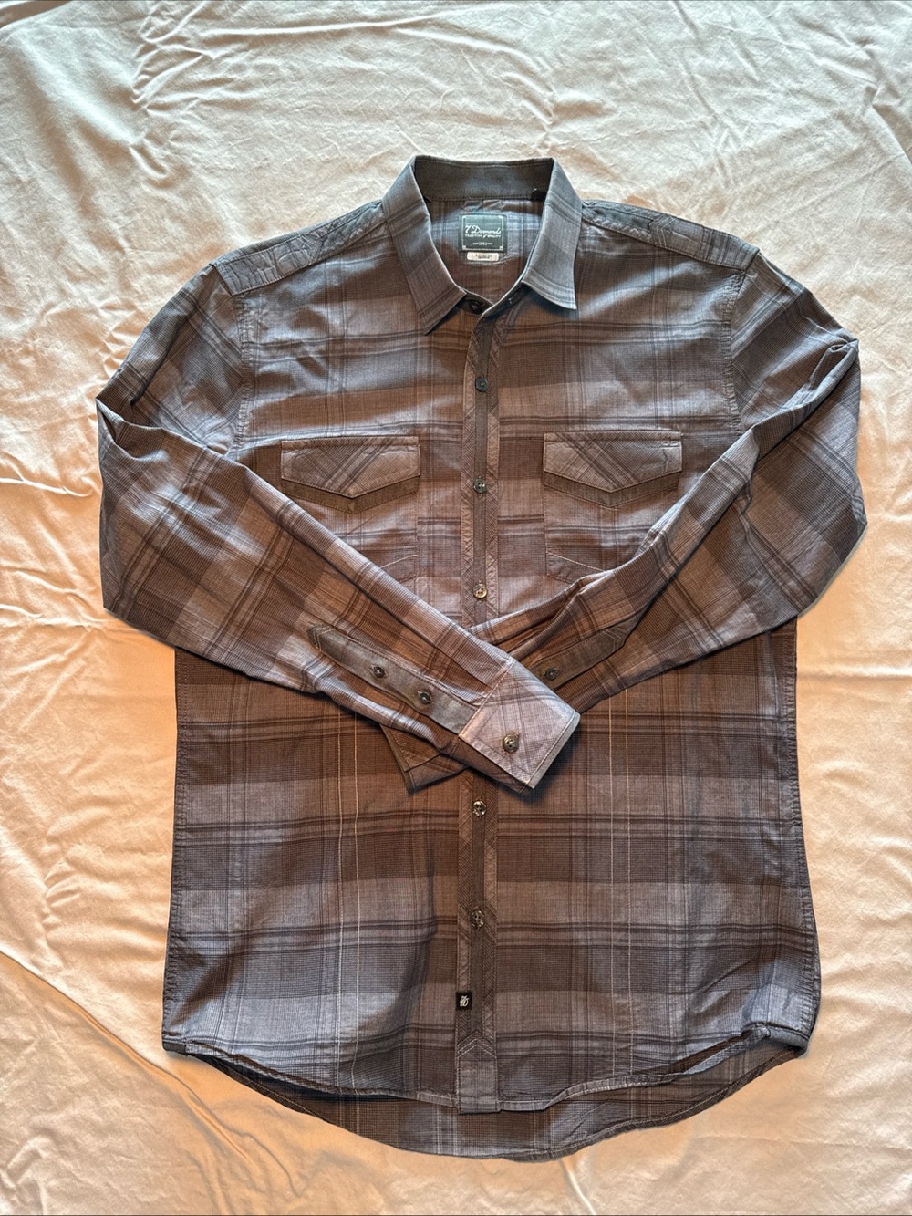 7 Diamonds Men's Gray Plaid Long-Sleeve Button-Down Shirt